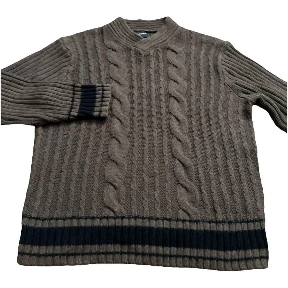 BANANA REPUBLIC Cable Knit Sweater Men's Size Large‎ Brown Rabbit Hair Cotton